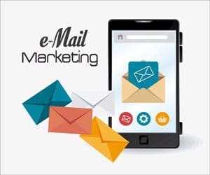 Email Marketing with a mobile phone and envelopes