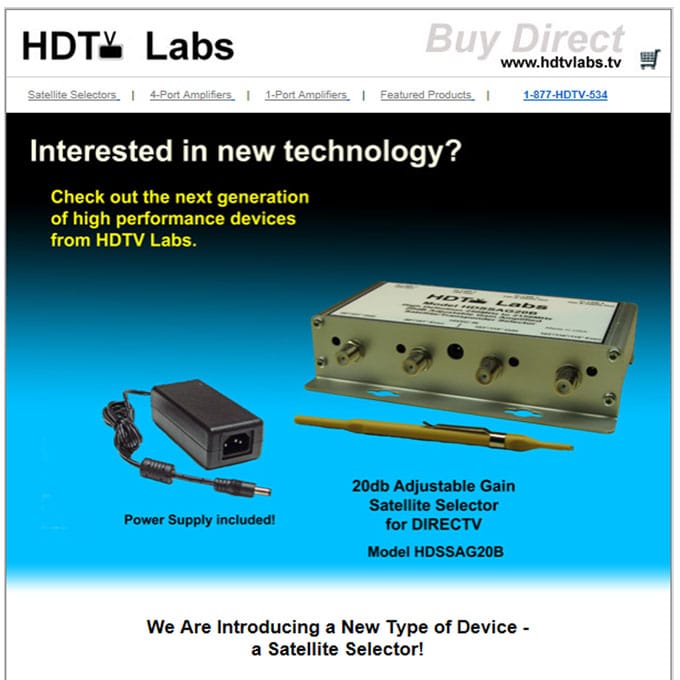 HDTV Labs 20dB Adjustable Gain Satellite Selector